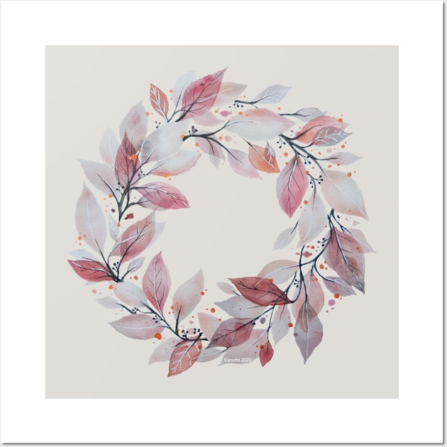 Watercolor Botanical Leaf Wreath Wall Art by Jessfm